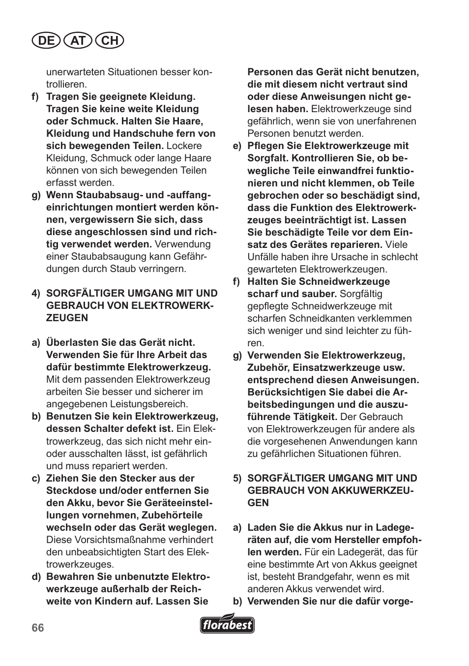 De at ch | Florabest FAH 18 A1 User Manual | Page 66 / 82