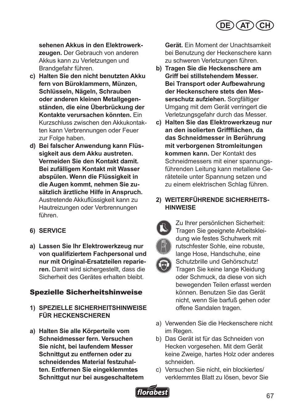 De at ch | Florabest FAH 18 A1 User Manual | Page 67 / 82