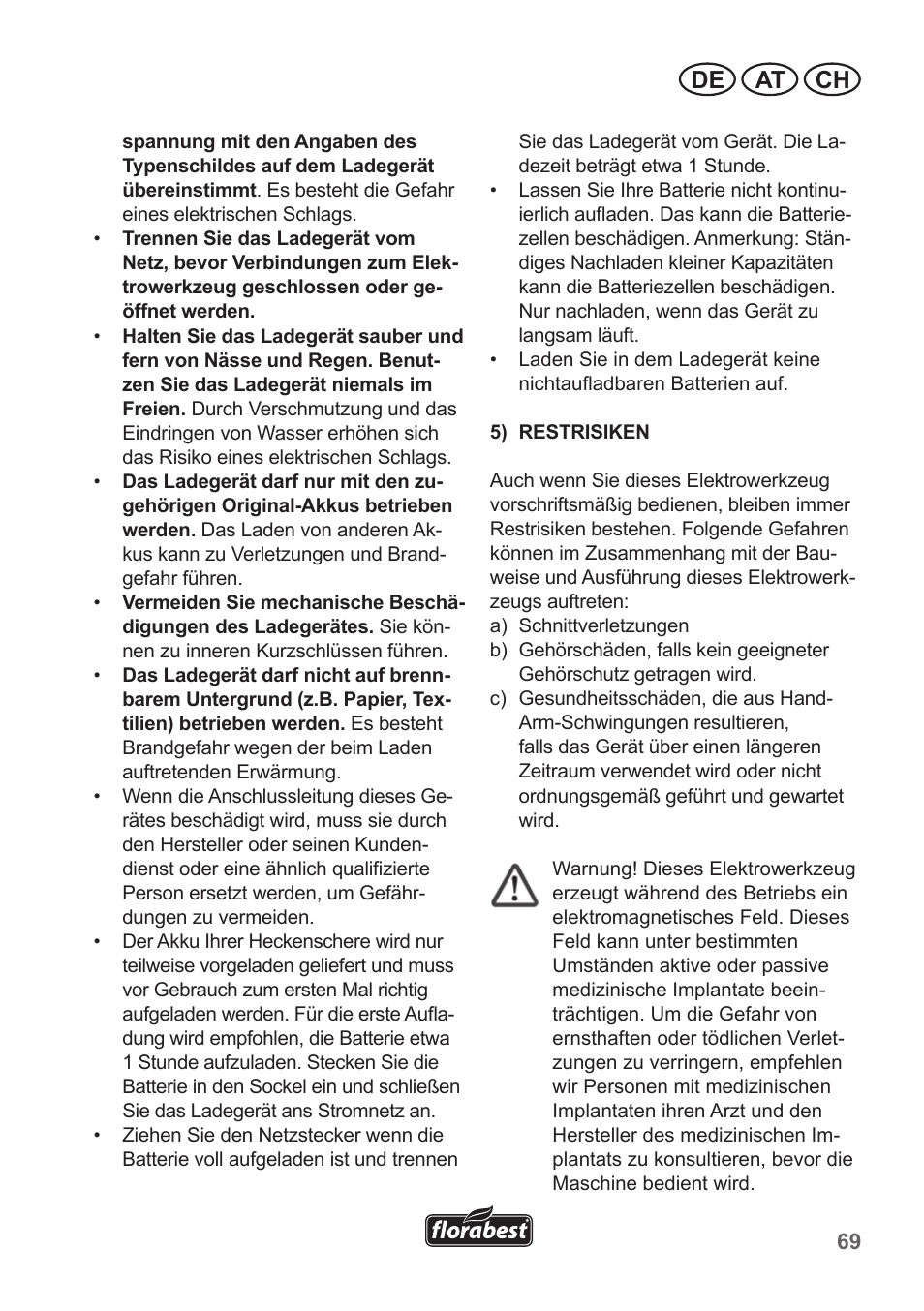De at ch | Florabest FAH 18 A1 User Manual | Page 69 / 82