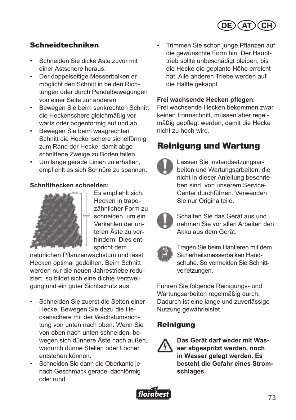 Reinigung und wartung, De at ch | Florabest FAH 18 A1 User Manual | Page 73 / 82