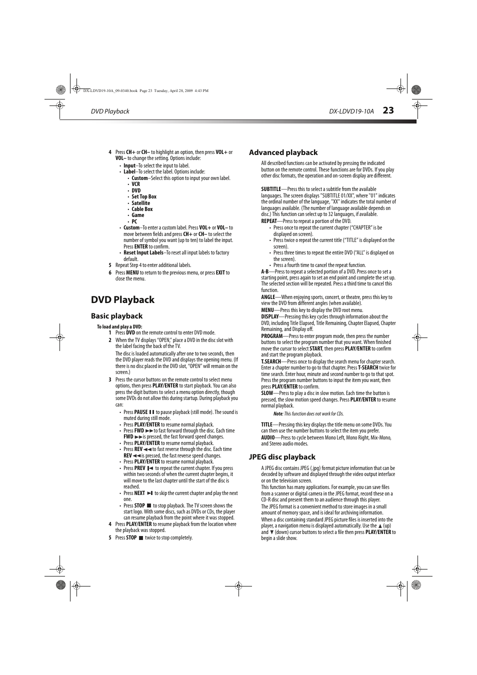 Dvd playback | Dynex DX-LDVD19-10A User Manual | Page 27 / 36