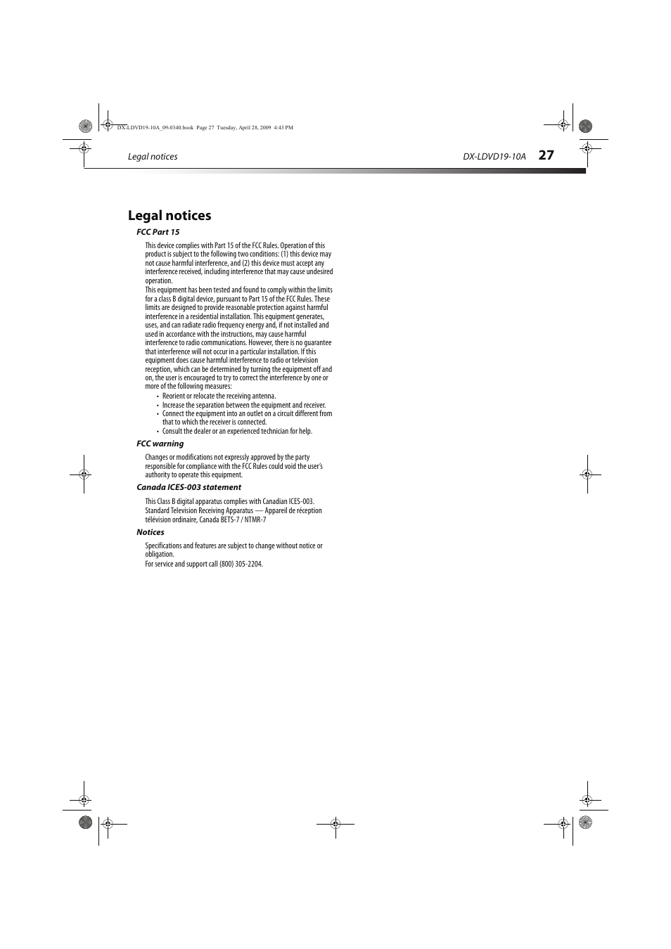 Legal notices | Dynex DX-LDVD19-10A User Manual | Page 31 / 36