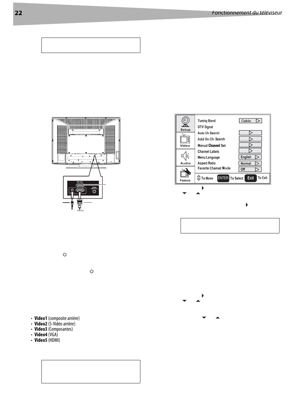 Connexion d’un ordinateur, Fonctionnement du téléviseur, Mise en marche/arrêt du téléviseur | Sélection de la source du signal tv, Configuration de la liste des canaux, Configuration automatique des canaux, Changement de canal | Dynex DX-LCD37 User Manual | Page 22 / 50