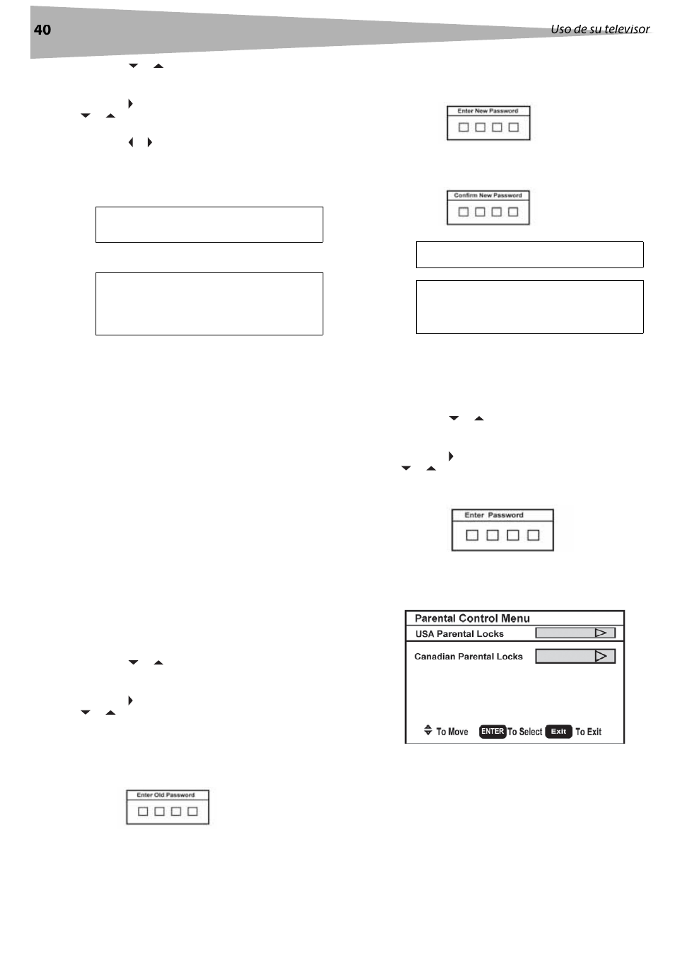 Visualización de subtítulos optativos, Configuración de los controles de los padres, Configuración del nivel de control de los padres | E a “visualización de subtítulos optativos, Na 40, Uso de su televisor | Dynex DX-LCD37 User Manual | Page 40 / 50