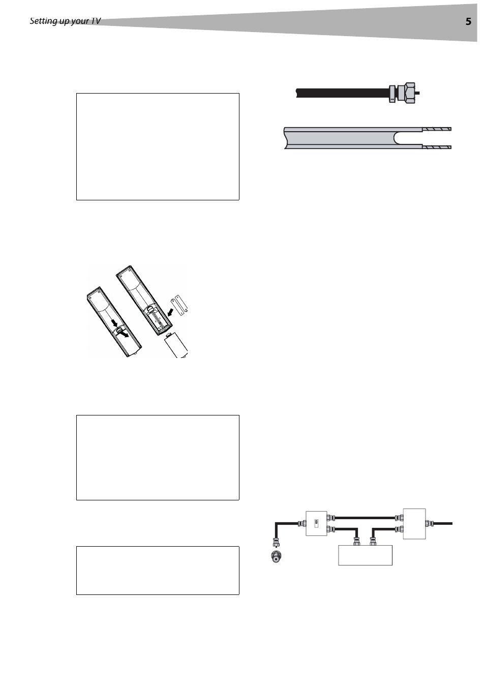 Using the remote control, Setting up your tv, Installing remote control batteries | Connecting your tv to a power outlet, Connecting an outside antenna, Connecting cable tv | Dynex DX-LCD37 User Manual | Page 5 / 50