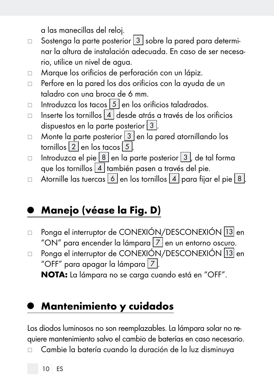 Manejo (véase la fig. d), Mantenimiento y cuidados | Florabest Z29544 User Manual | Page 10 / 58