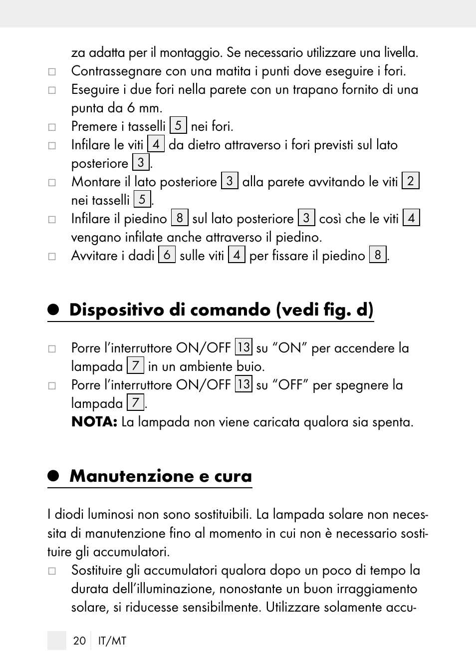 Dispositivo di comando (vedi fig. d), Manutenzione e cura | Florabest Z29544 User Manual | Page 20 / 58