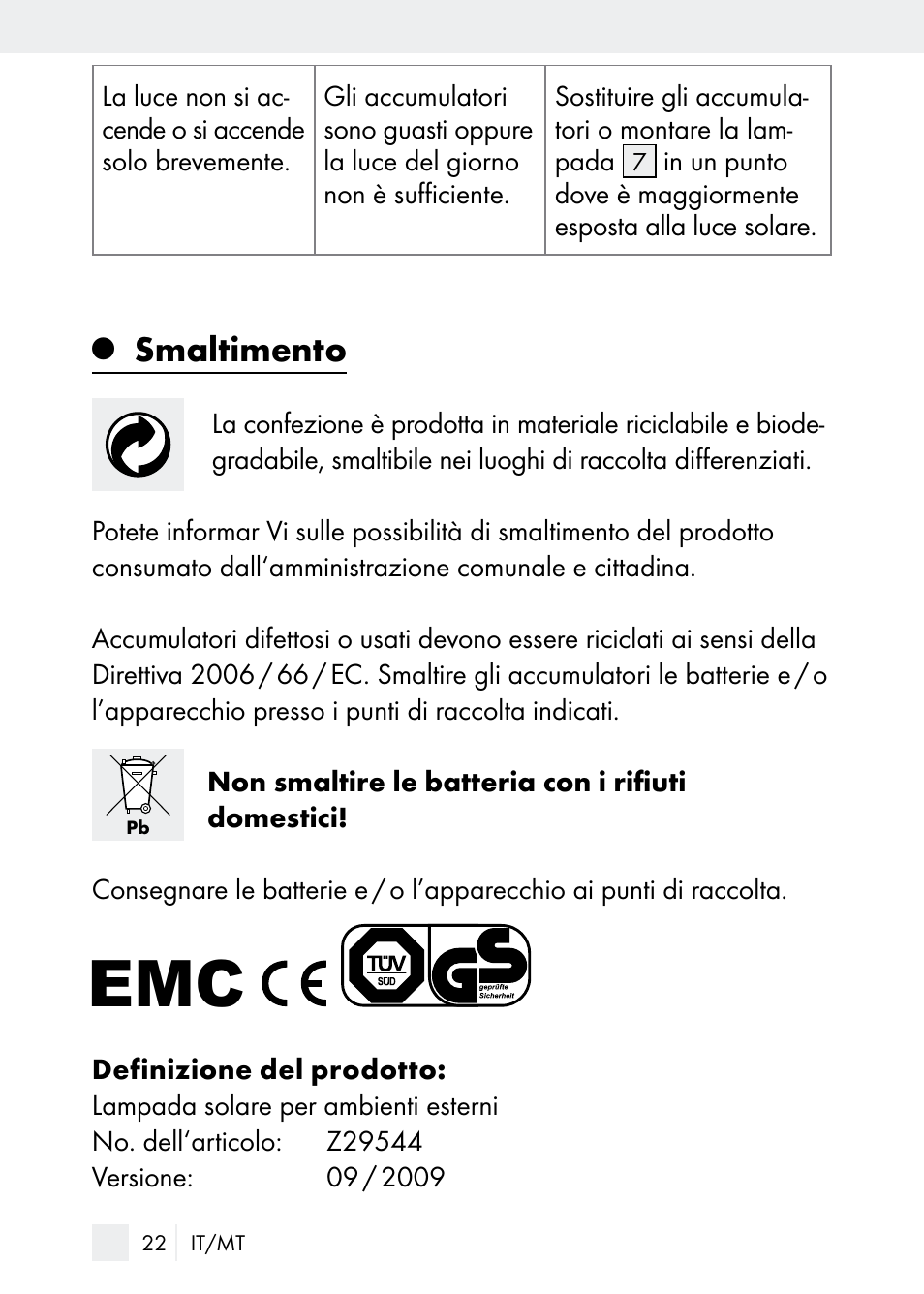 Smaltimento | Florabest Z29544 User Manual | Page 22 / 58