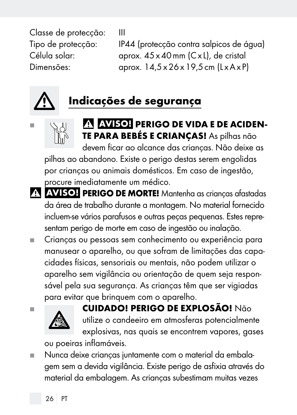 Indicações de segurança | Florabest Z29544 User Manual | Page 26 / 58