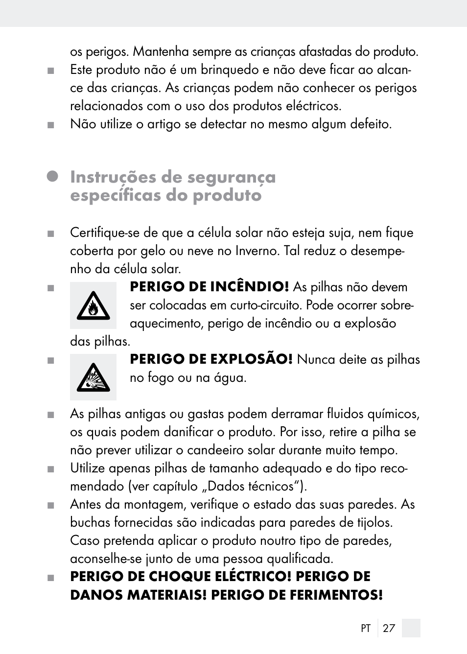 Instruções de segurança específicas do produto | Florabest Z29544 User Manual | Page 27 / 58