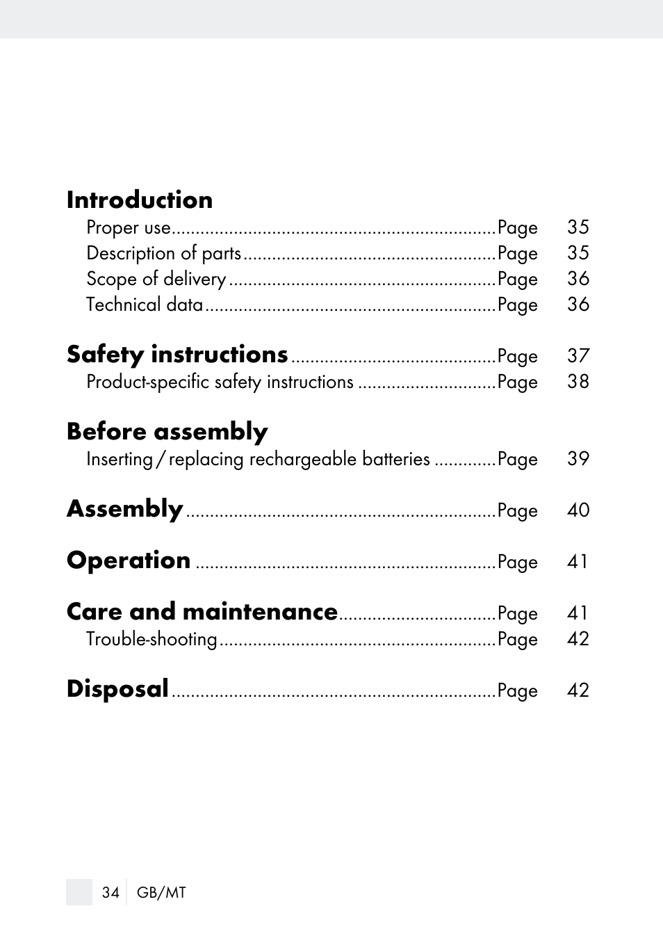 Introduction, Safety instructions, Before assembly | Assembly, Operation, Care and maintenance, Disposal | Florabest Z29544 User Manual | Page 34 / 58