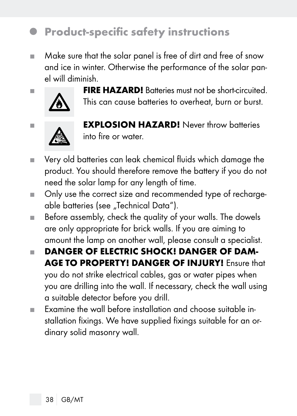 Product-specific safety instructions | Florabest Z29544 User Manual | Page 38 / 58