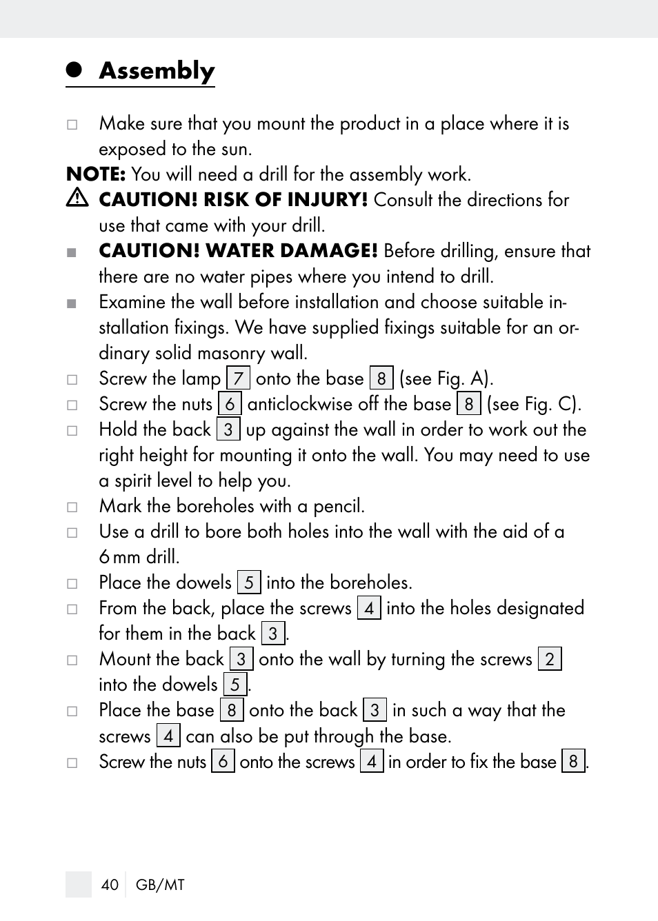 Assembly | Florabest Z29544 User Manual | Page 40 / 58