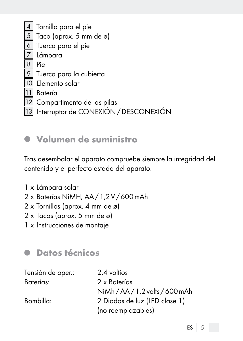 Volumen de suministro, Datos técnicos | Florabest Z29544 User Manual | Page 5 / 58