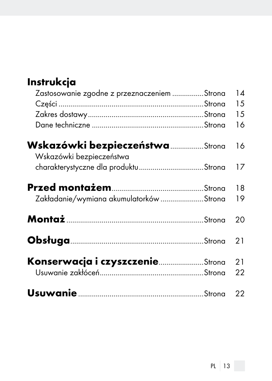 Instrukcja, Wskazówki bezpieczeństwa, Przed montażem | Montaż, Obsługa, Konserwacja i czyszczenie, Usuwanie | Florabest Z29544 User Manual | Page 13 / 88