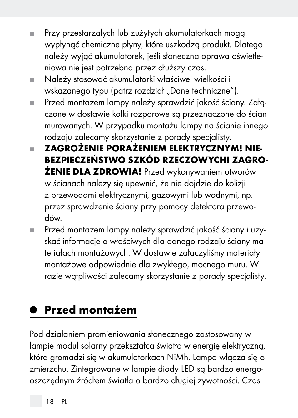 Przed montażem | Florabest Z29544 User Manual | Page 18 / 88