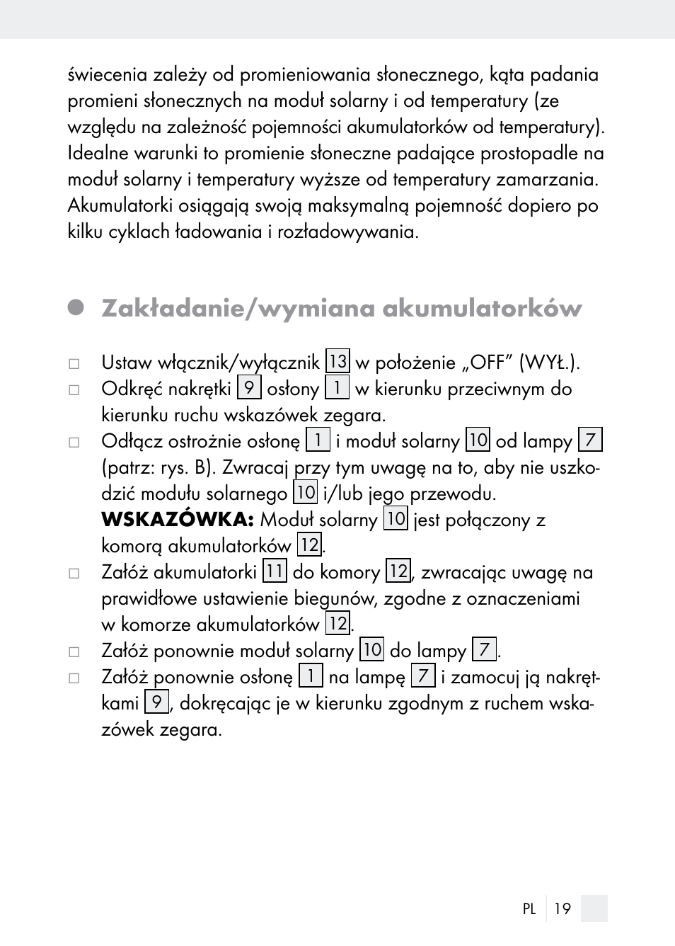 Zakładanie/wymiana akumulatorków | Florabest Z29544 User Manual | Page 19 / 88