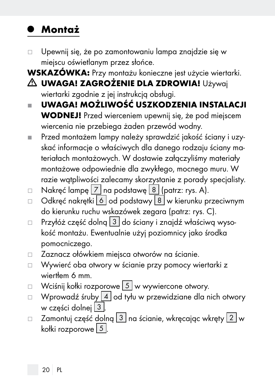 Montaż | Florabest Z29544 User Manual | Page 20 / 88