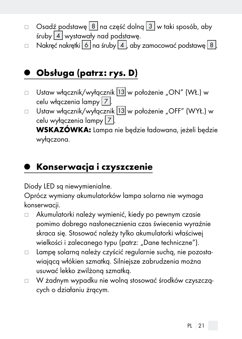 Obsługa (patrz: rys. d), Konserwacja i czyszczenie | Florabest Z29544 User Manual | Page 21 / 88