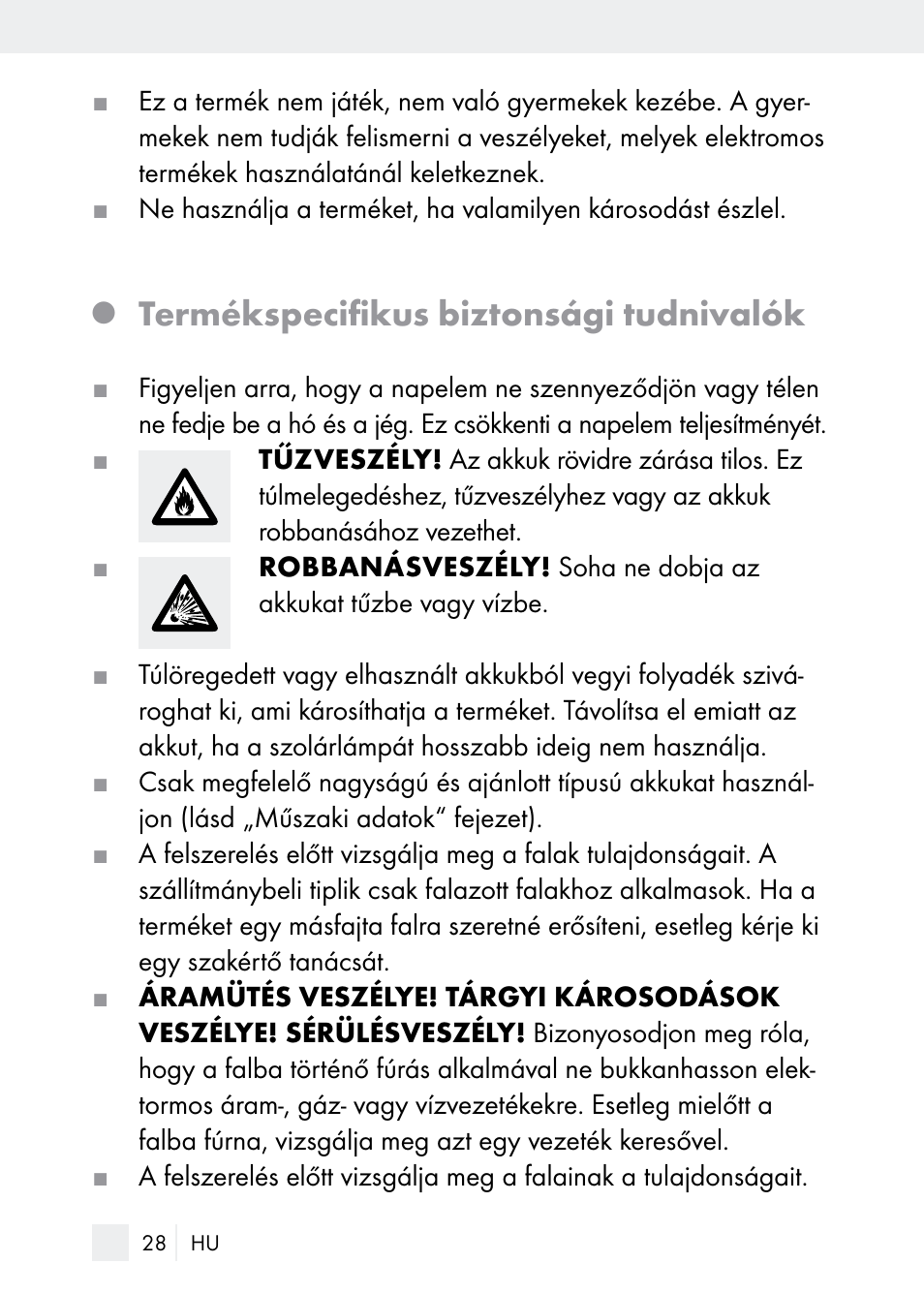 Termékspecifikus biztonsági tudnivalók | Florabest Z29544 User Manual | Page 28 / 88