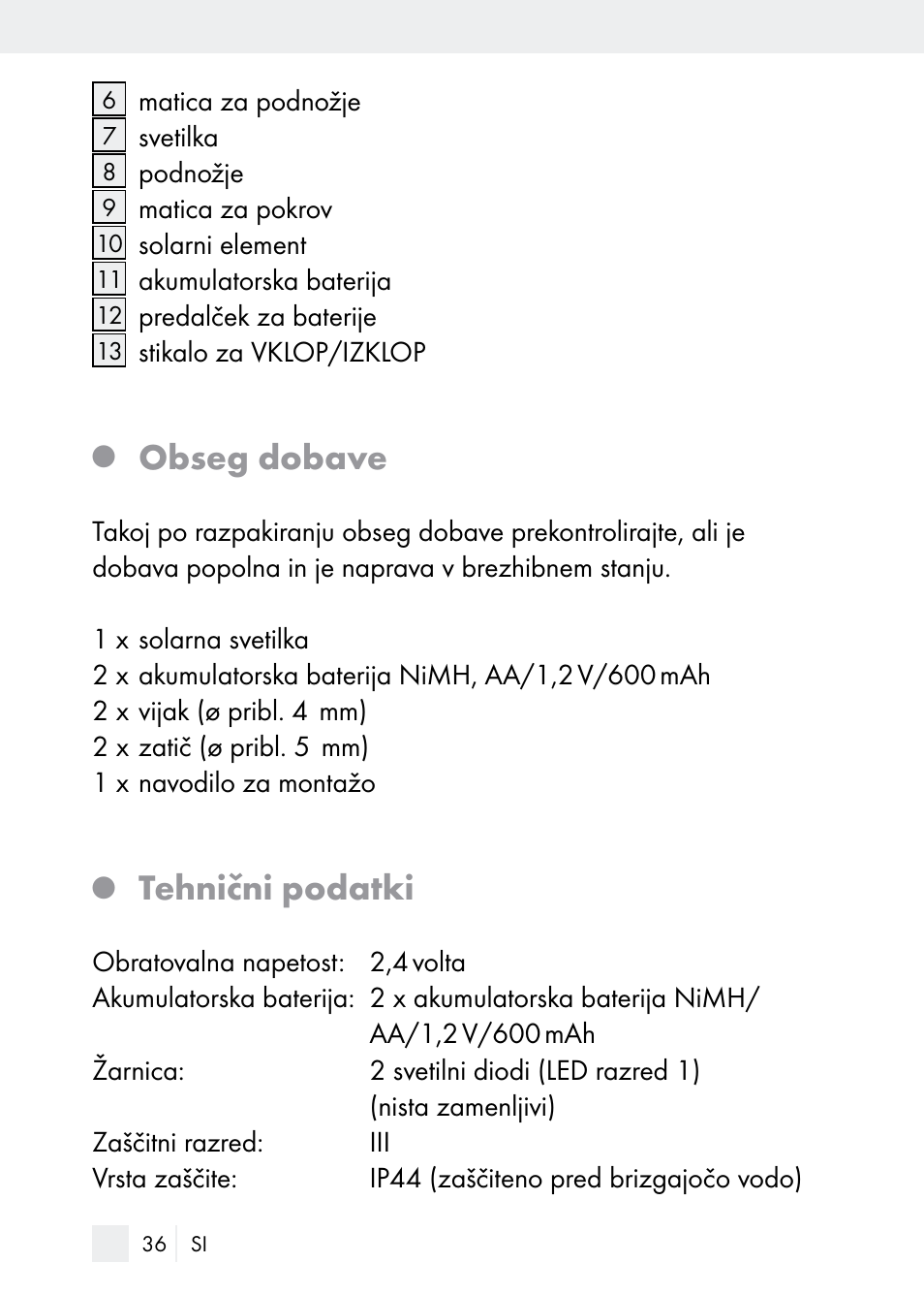 Obseg dobave, Tehnični podatki | Florabest Z29544 User Manual | Page 36 / 88