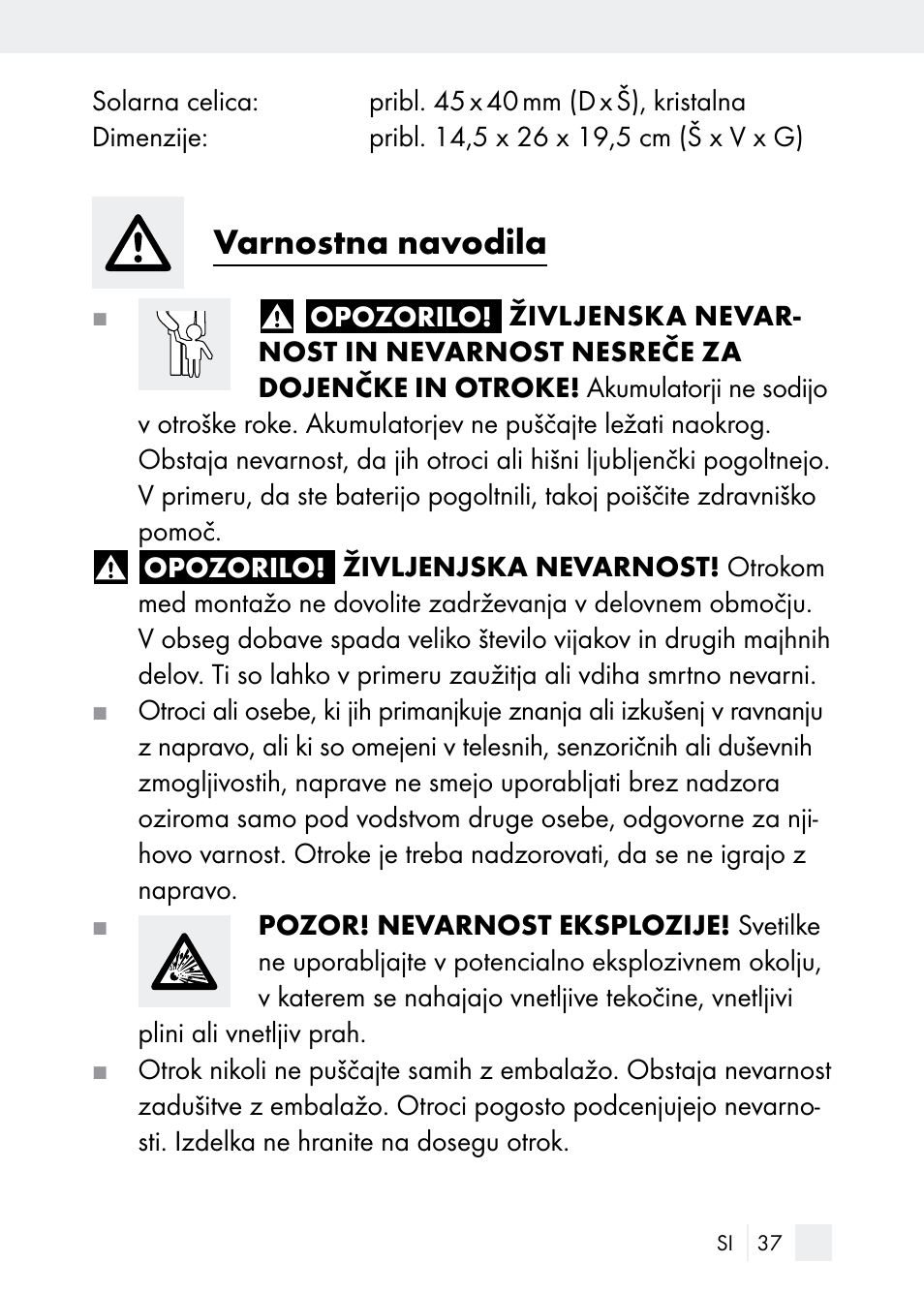 Varnostna navodila | Florabest Z29544 User Manual | Page 37 / 88