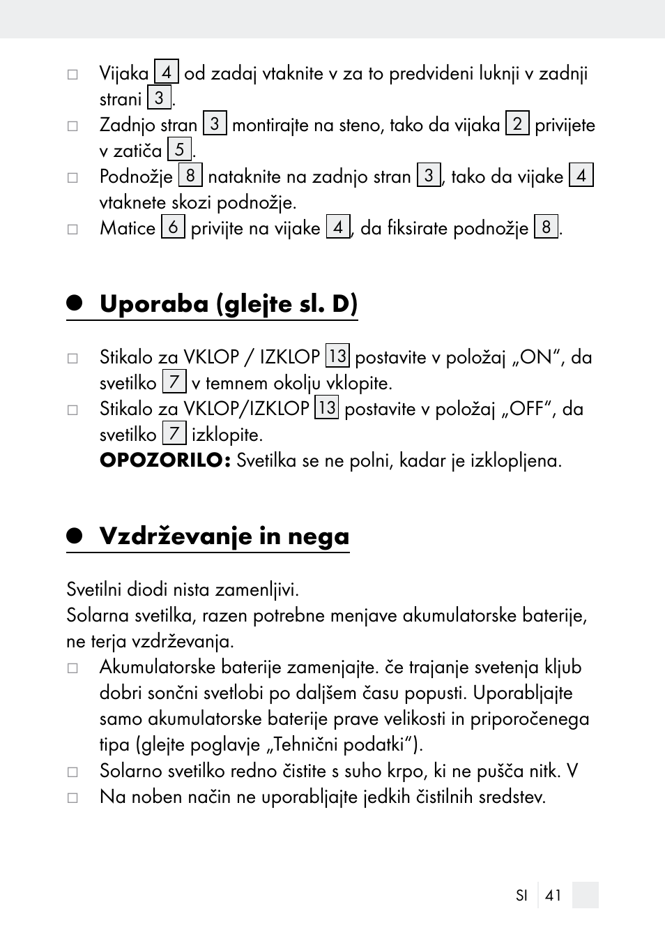 Uporaba (glejte sl. d), Vzdrževanje in nega | Florabest Z29544 User Manual | Page 41 / 88