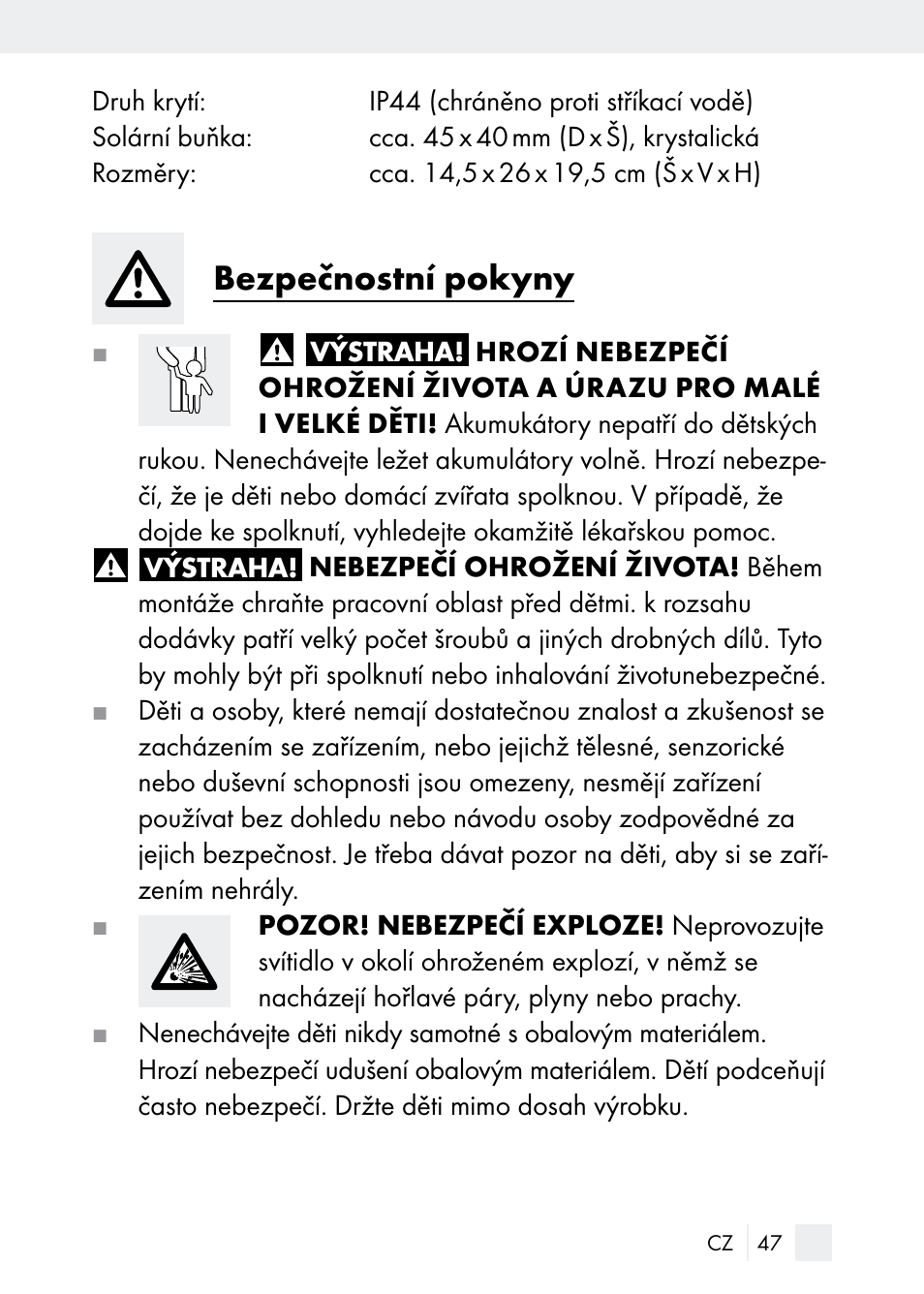 Bezpečnostní pokyny | Florabest Z29544 User Manual | Page 47 / 88