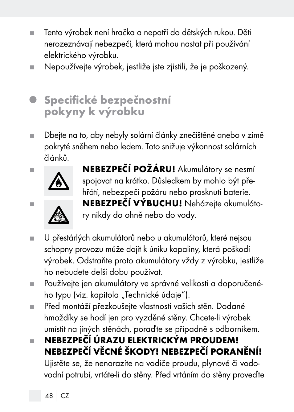 Specifické bezpečnostní pokyny k výrobku | Florabest Z29544 User Manual | Page 48 / 88