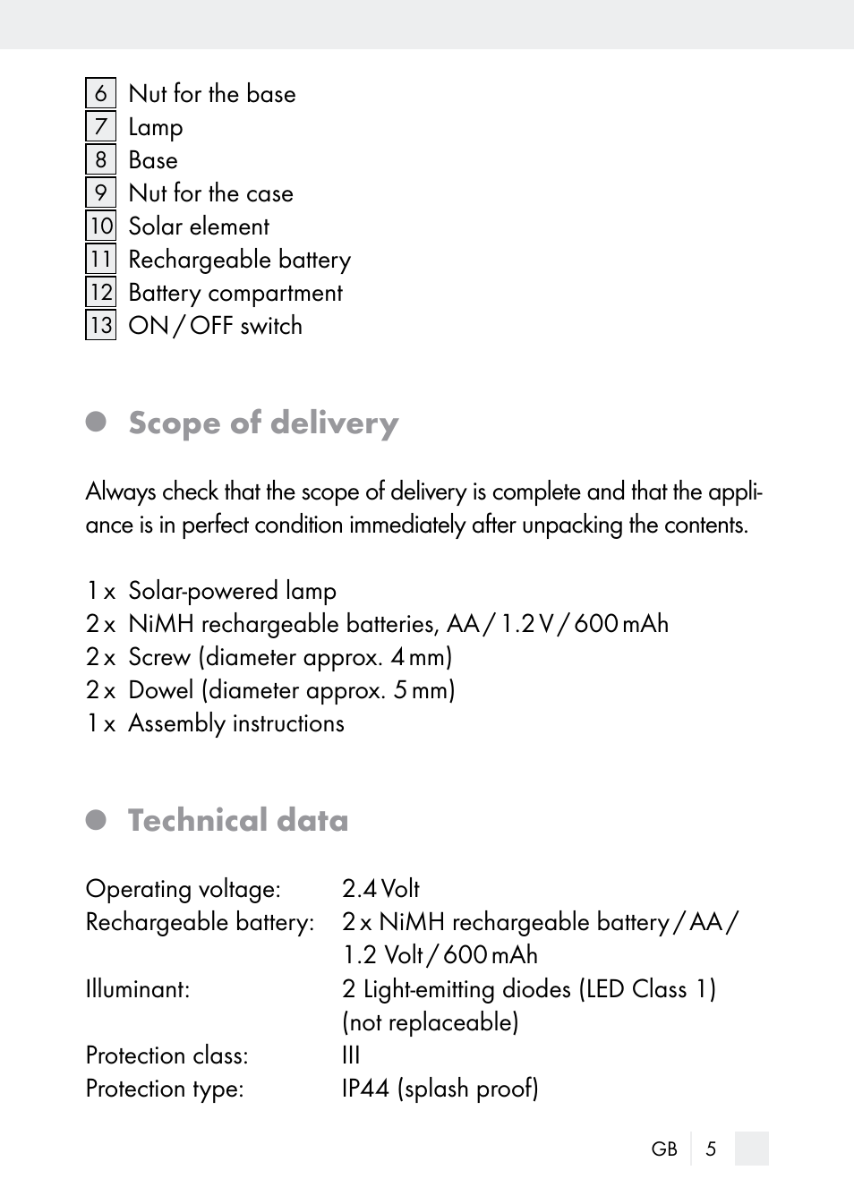 Scope of delivery, Technical data | Florabest Z29544 User Manual | Page 5 / 88