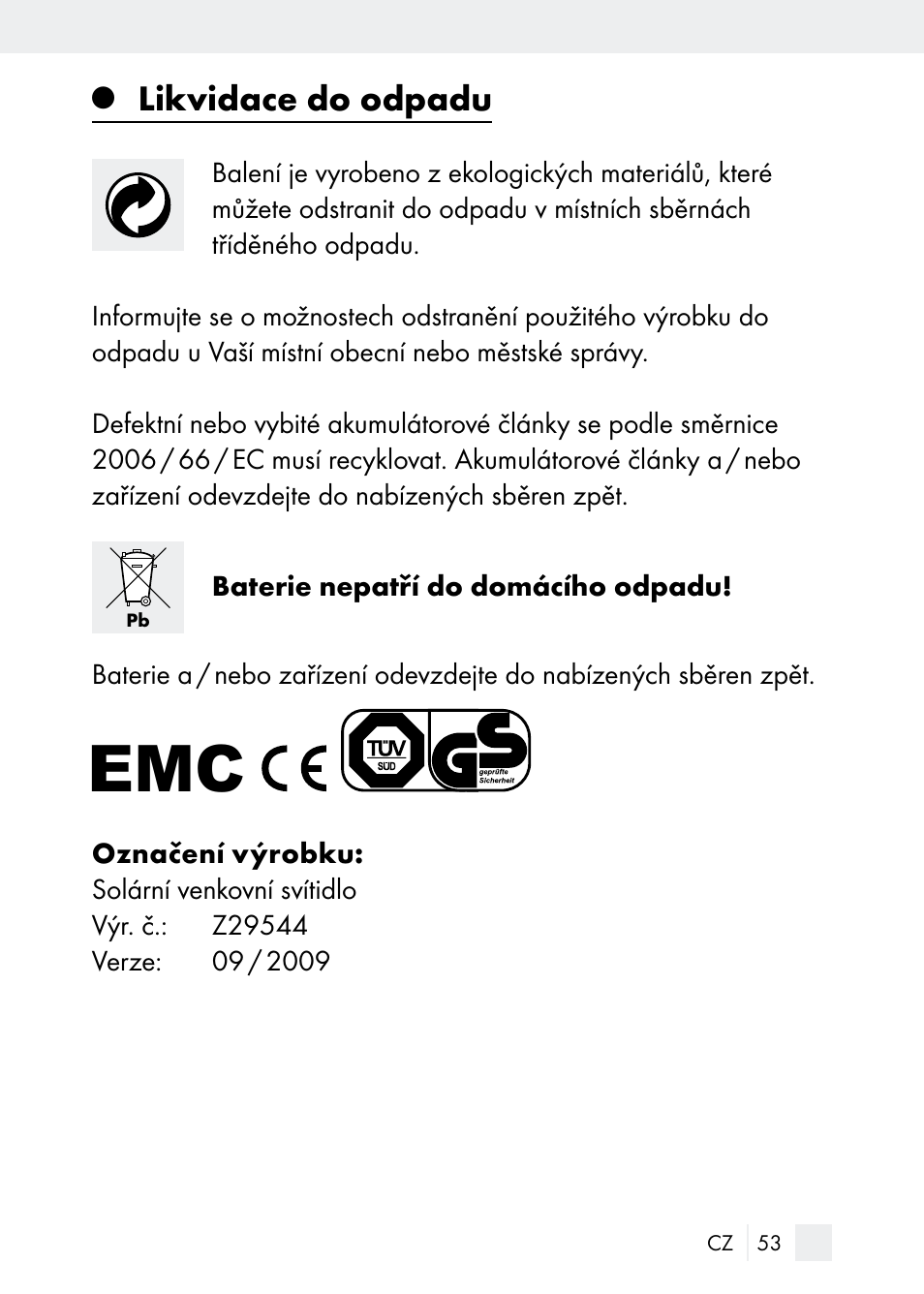 Likvidace do odpadu | Florabest Z29544 User Manual | Page 53 / 88