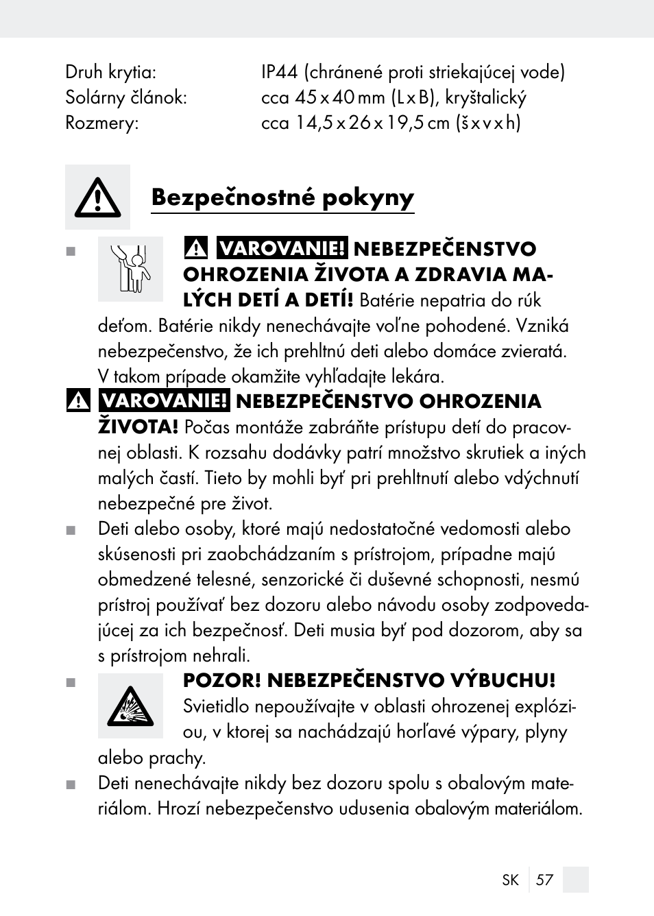 Bezpečnostné pokyny | Florabest Z29544 User Manual | Page 57 / 88