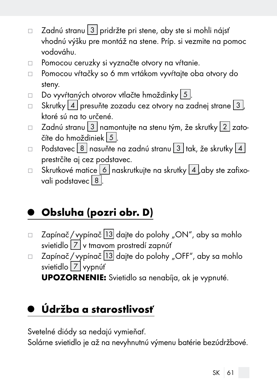 Obsluha (pozri obr. d), Údržba a starostlivosť | Florabest Z29544 User Manual | Page 61 / 88