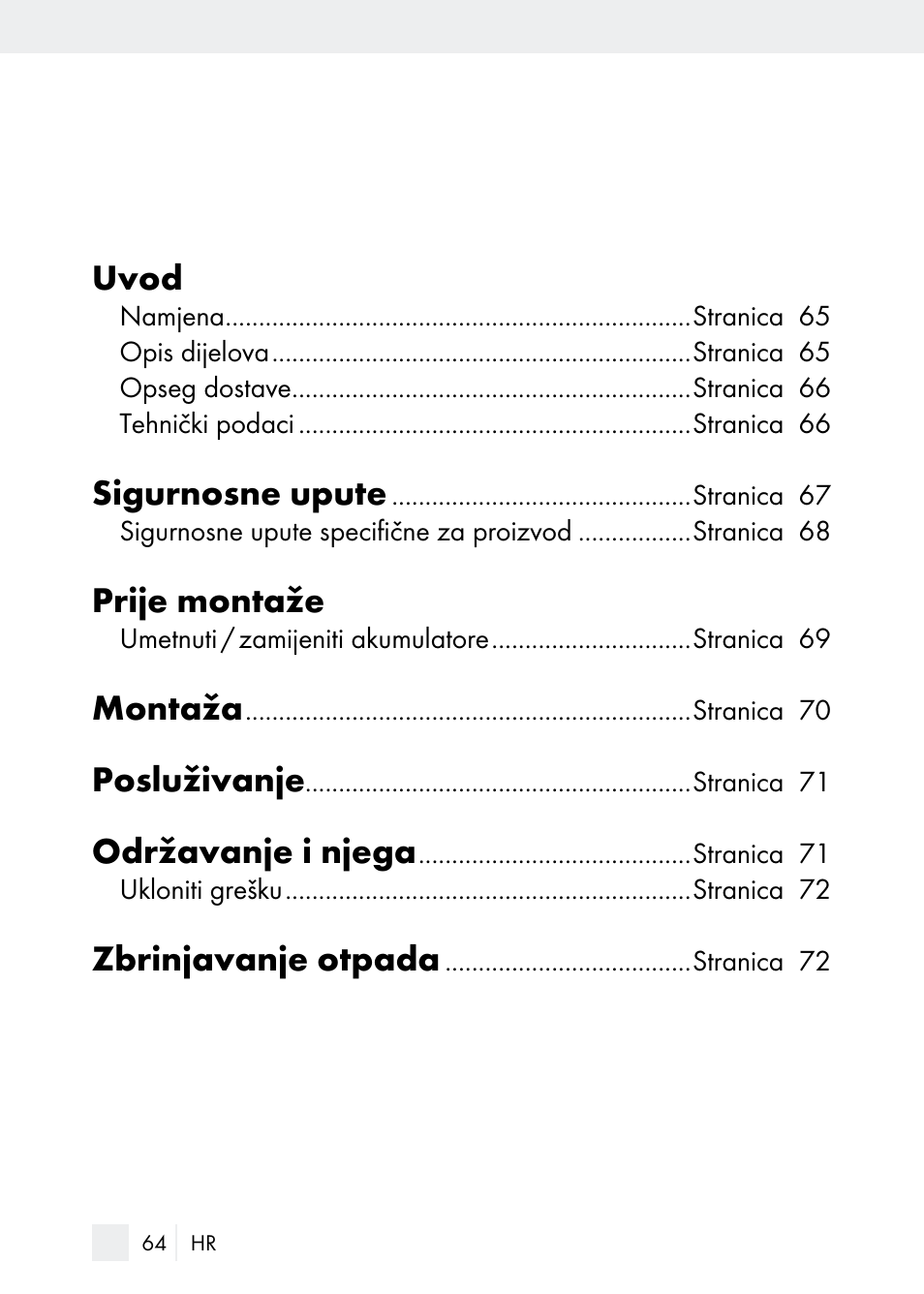 Uvod, Sigurnosne upute, Prije montaže | Montaža, Posluživanje, Održavanje i njega, Zbrinjavanje otpada | Florabest Z29544 User Manual | Page 64 / 88