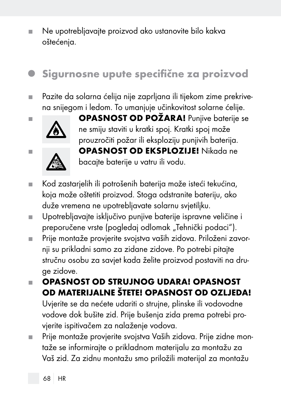 Sigurnosne upute specifične za proizvod | Florabest Z29544 User Manual | Page 68 / 88