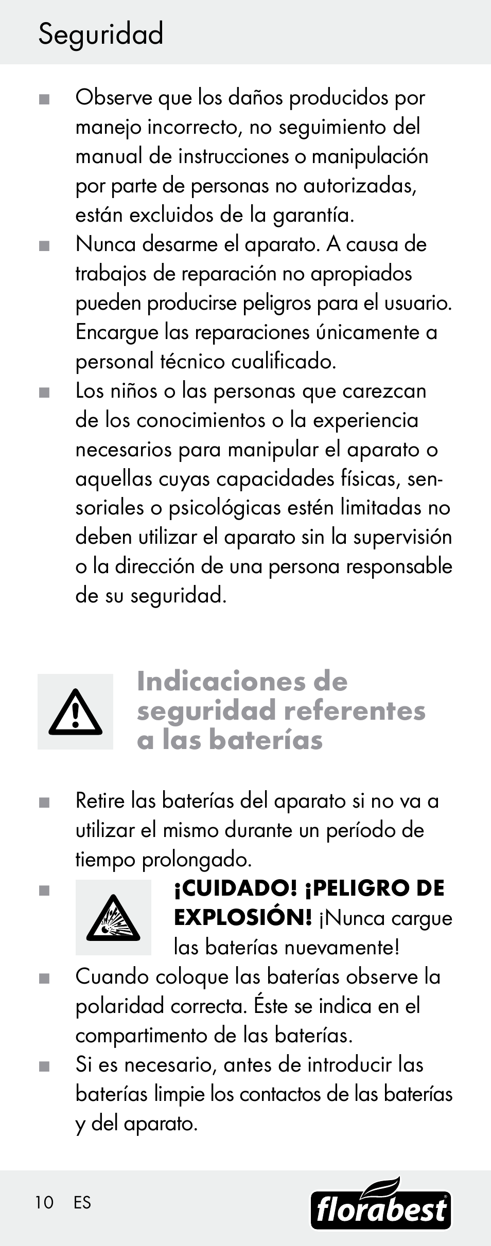 Seguridad | Florabest H14335 User Manual | Page 10 / 76