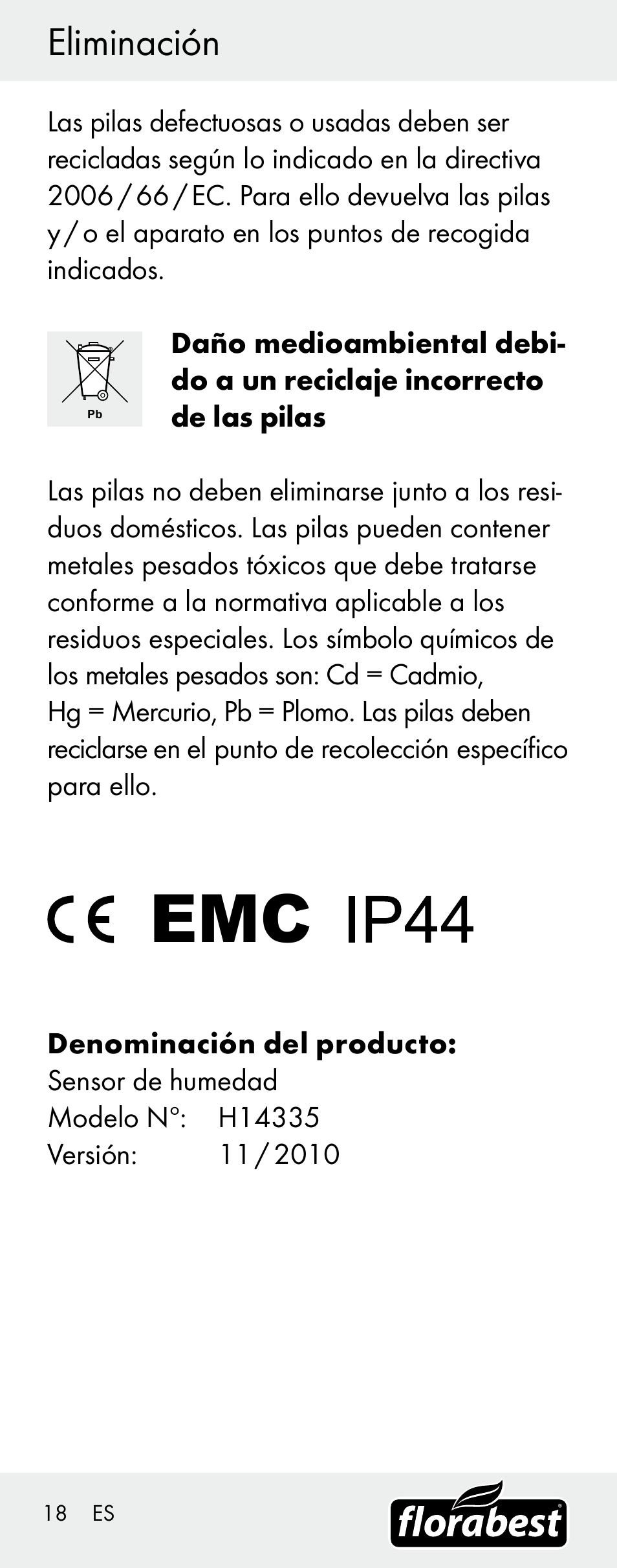 Eliminación | Florabest H14335 User Manual | Page 18 / 76