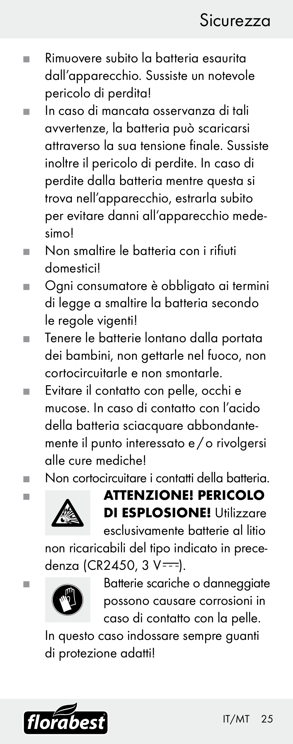 Sicurezza | Florabest H14335 User Manual | Page 25 / 76