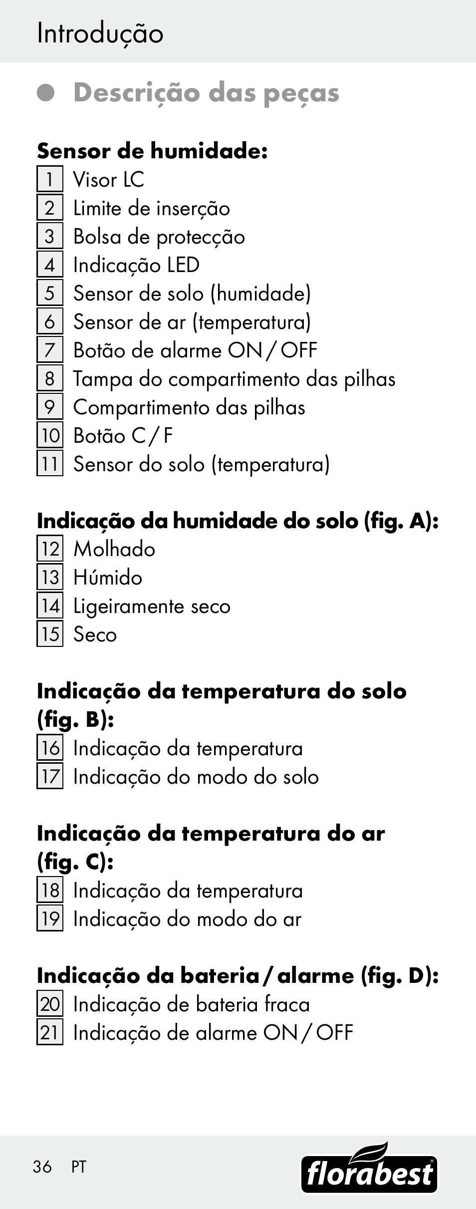 Introdução, Descrição das peças | Florabest H14335 User Manual | Page 36 / 76