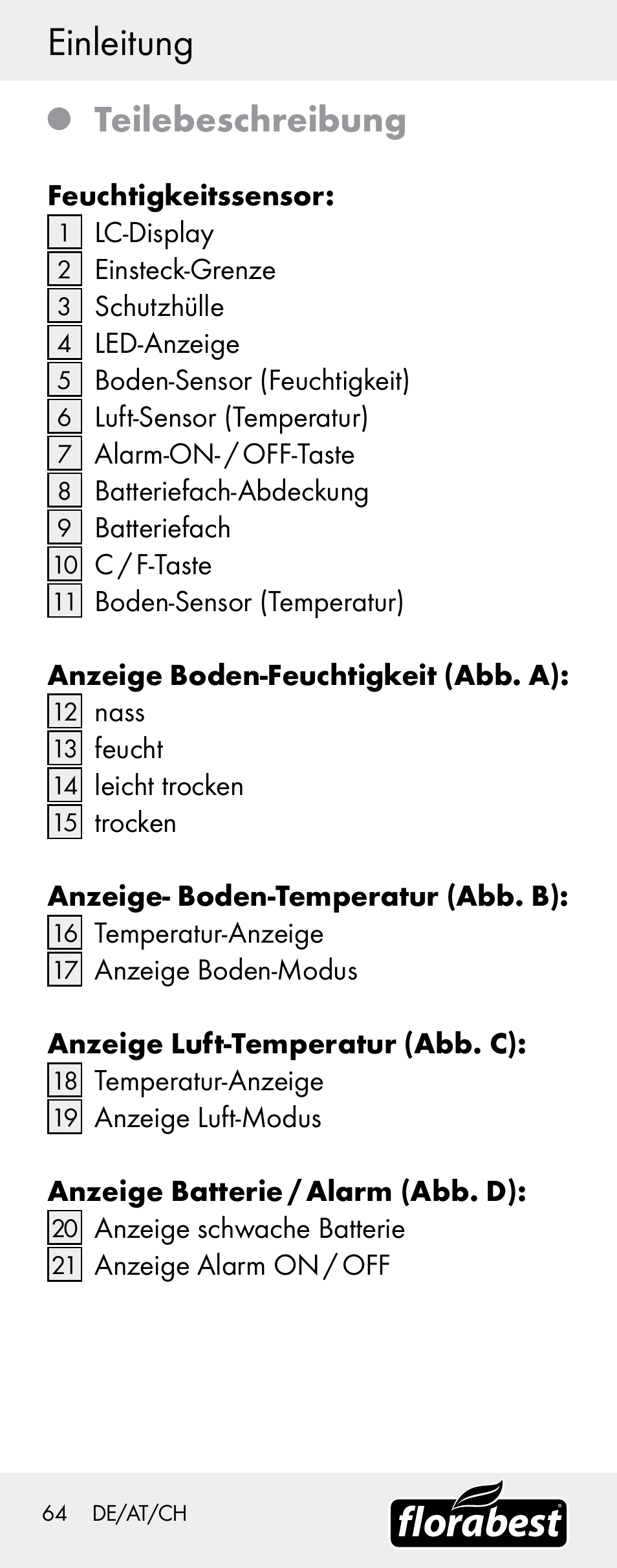 Einleitung, Teilebeschreibung | Florabest H14335 User Manual | Page 64 / 76