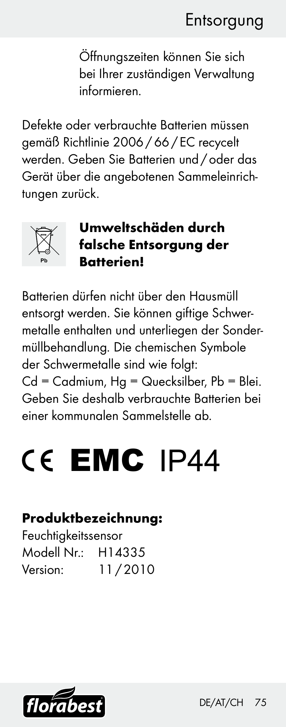 Entsorgung | Florabest H14335 User Manual | Page 75 / 76