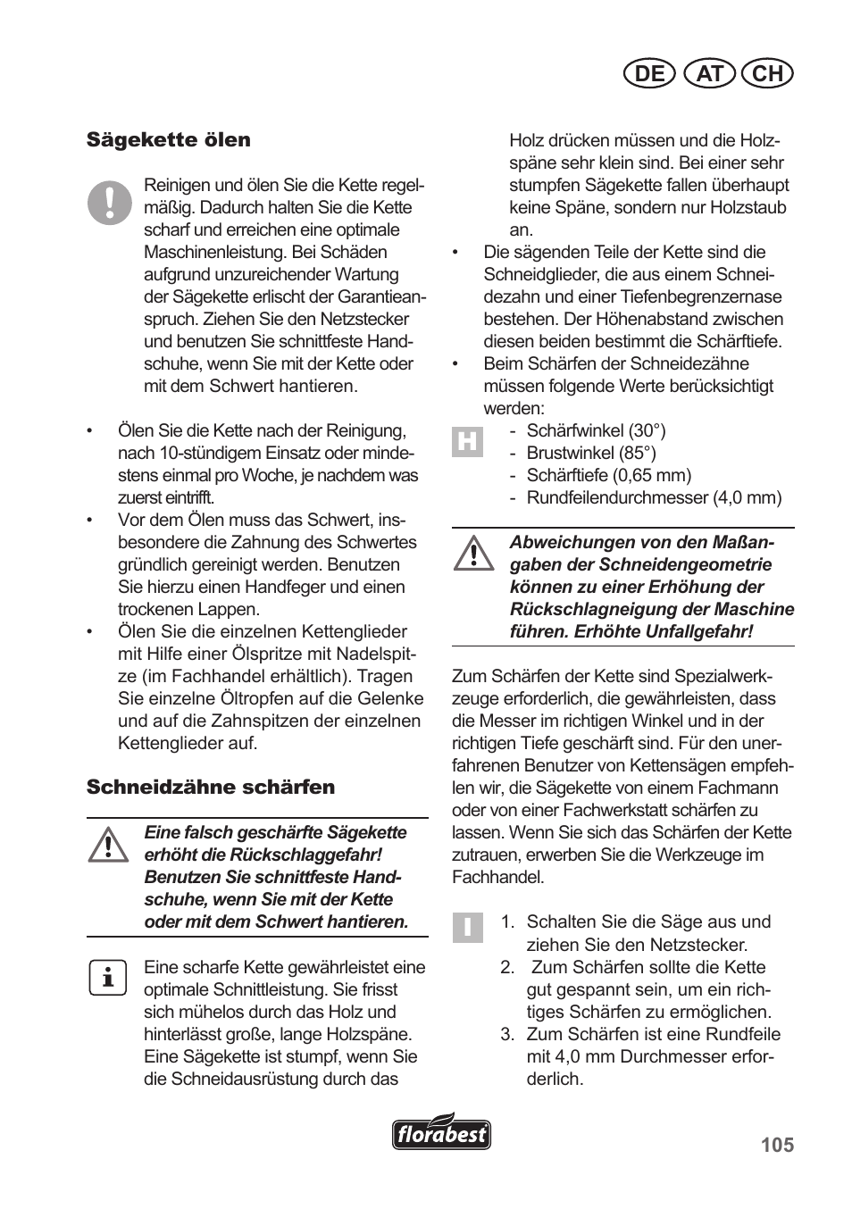 At ch de | Florabest FKS 2200 B1 User Manual | Page 105 / 118