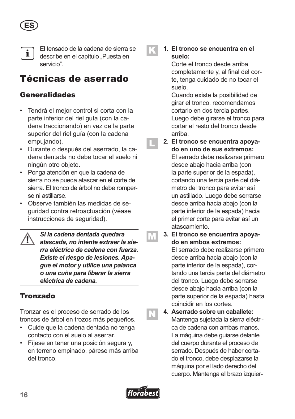 Técnicas de aserrado | Florabest FKS 2200 B1 User Manual | Page 16 / 118
