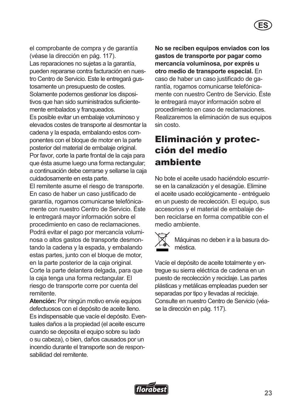 Eliminación y protec- ción del medio ambiente | Florabest FKS 2200 B1 User Manual | Page 23 / 118