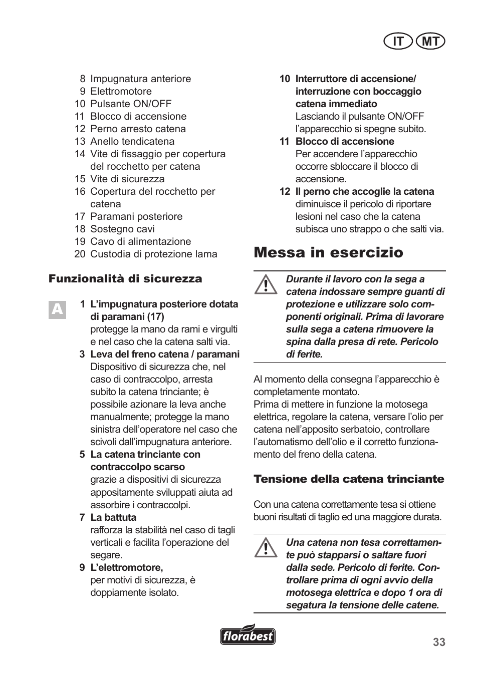 Messa in esercizio, It mt | Florabest FKS 2200 B1 User Manual | Page 33 / 118