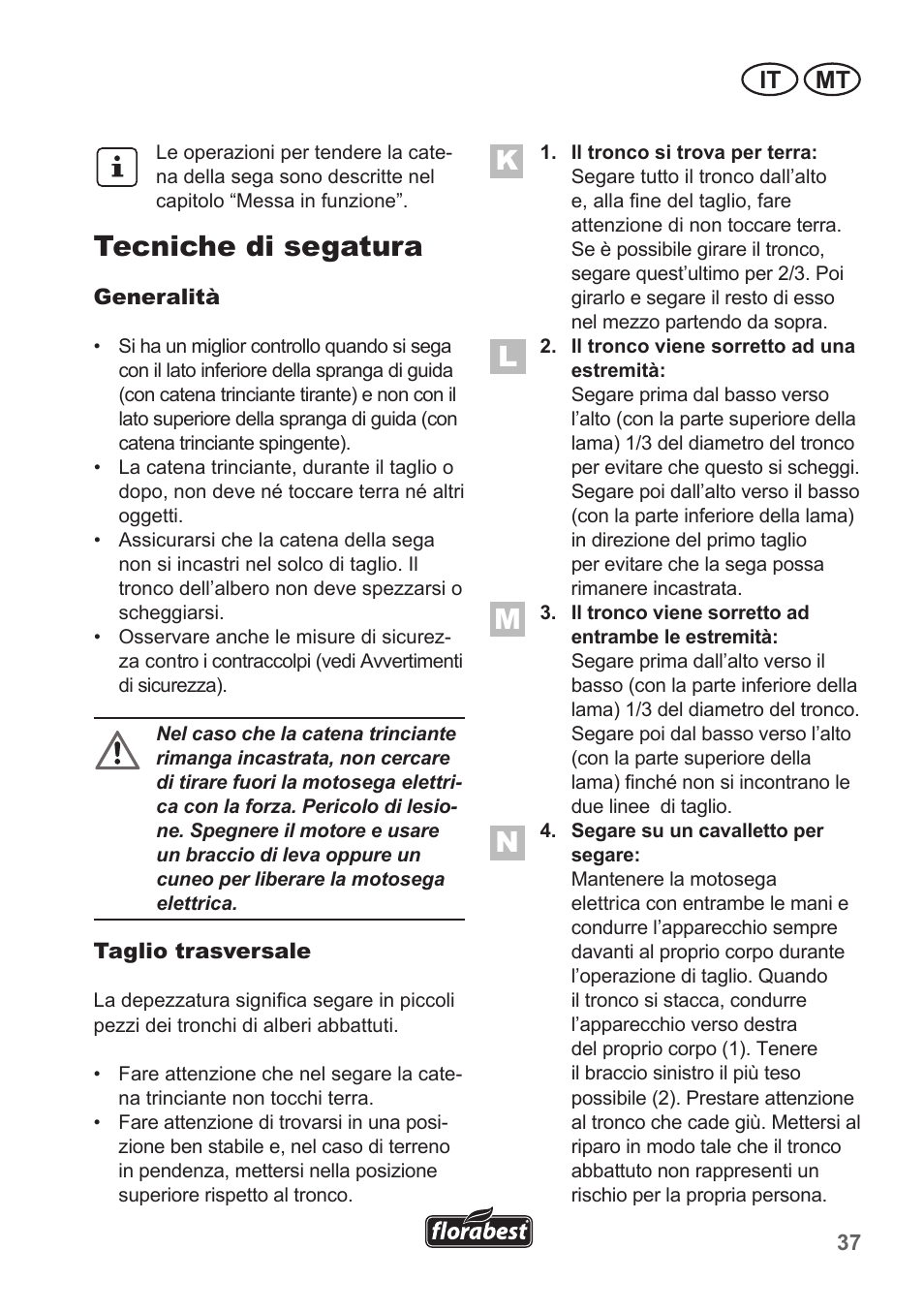 Tecniche di segatura, It mt | Florabest FKS 2200 B1 User Manual | Page 37 / 118