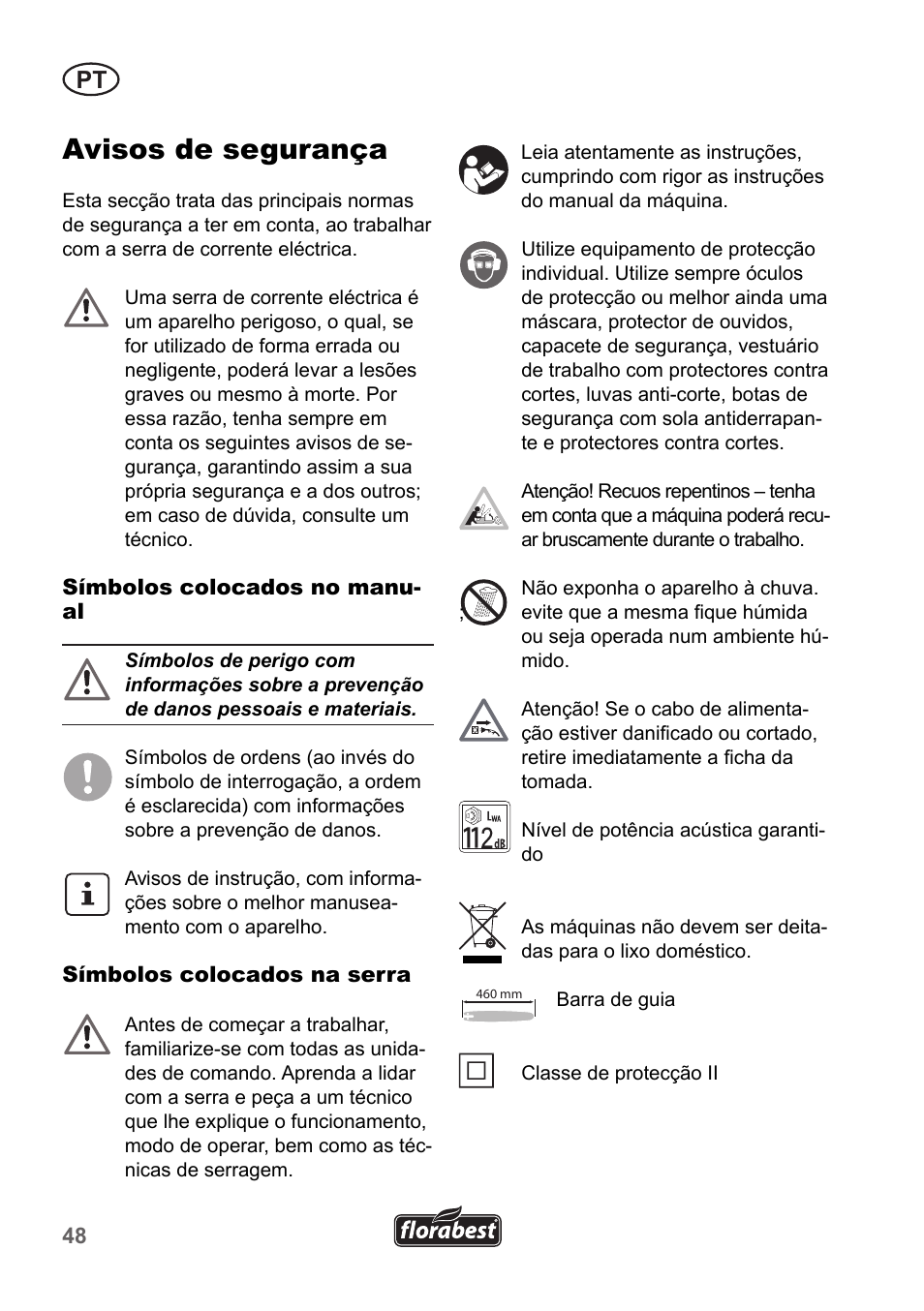 Avisos de segurança | Florabest FKS 2200 B1 User Manual | Page 48 / 118