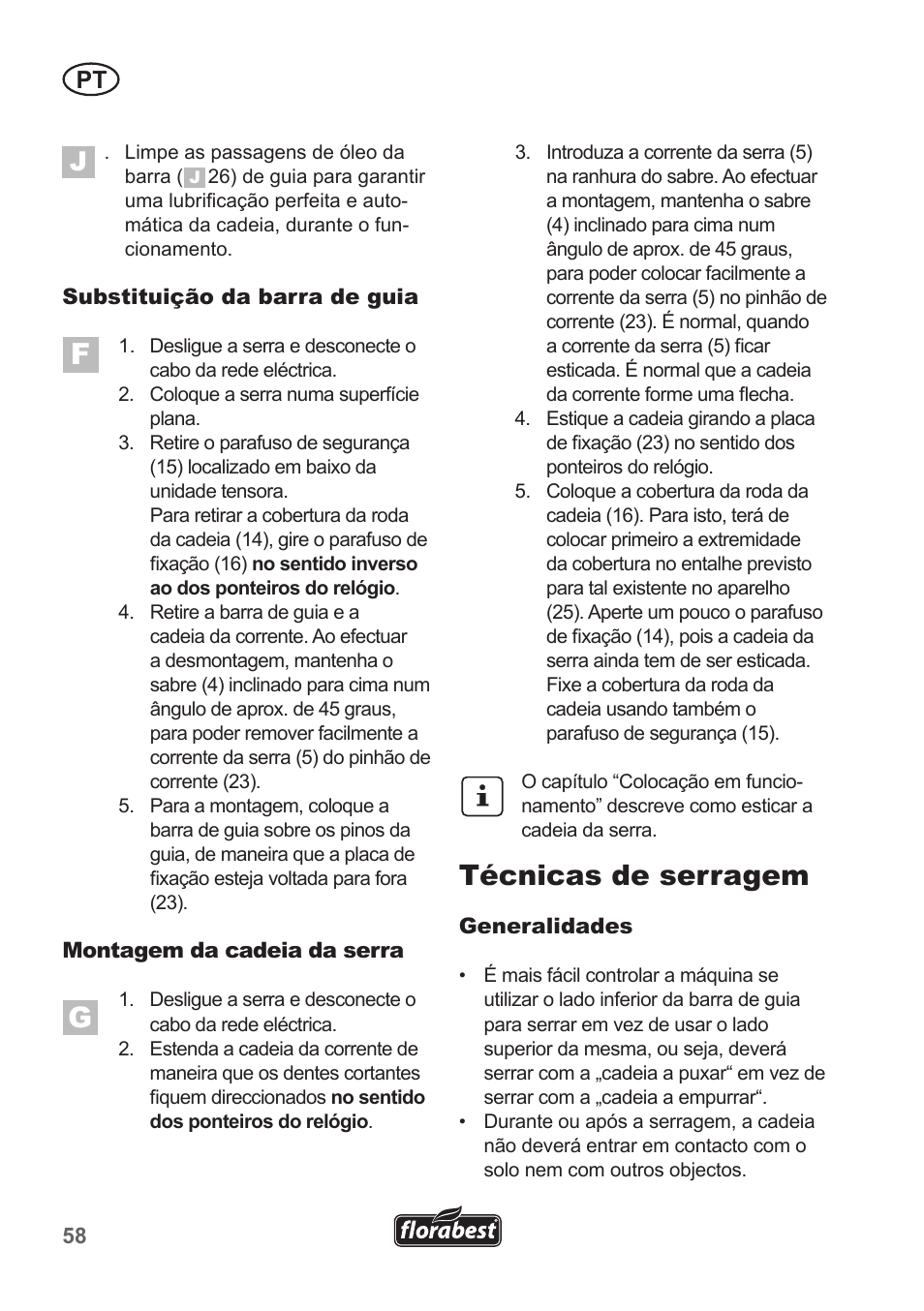 Técnicas de serragem | Florabest FKS 2200 B1 User Manual | Page 58 / 118