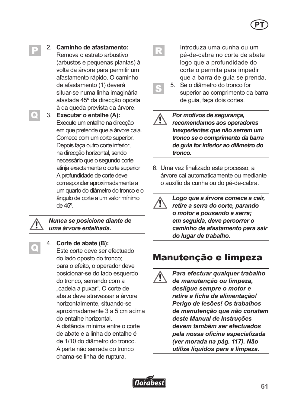 Manutenção e limpeza | Florabest FKS 2200 B1 User Manual | Page 61 / 118