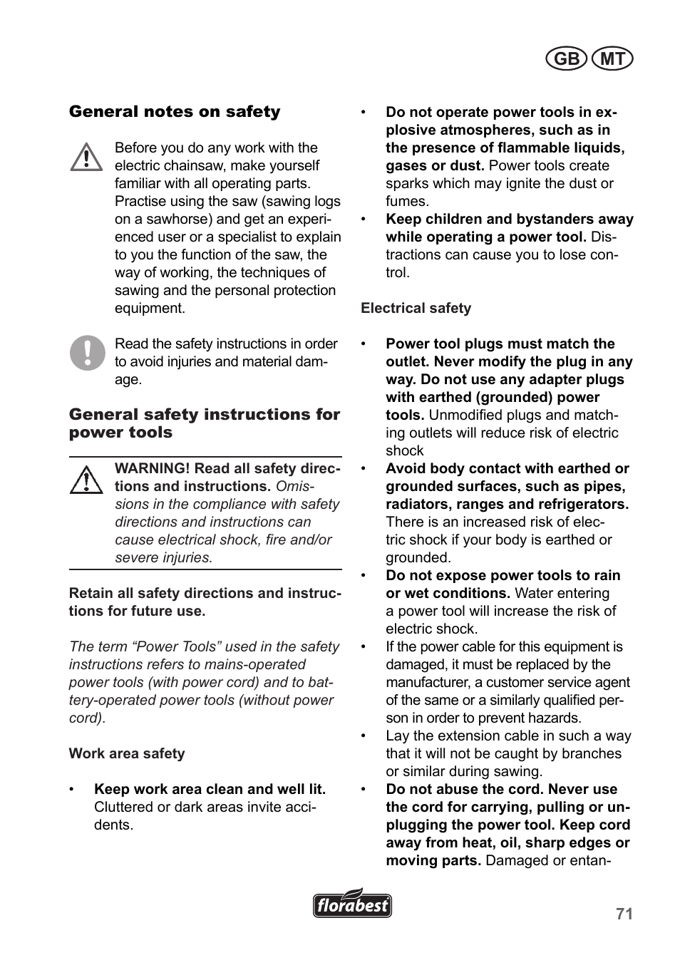 Gb mt | Florabest FKS 2200 B1 User Manual | Page 71 / 118